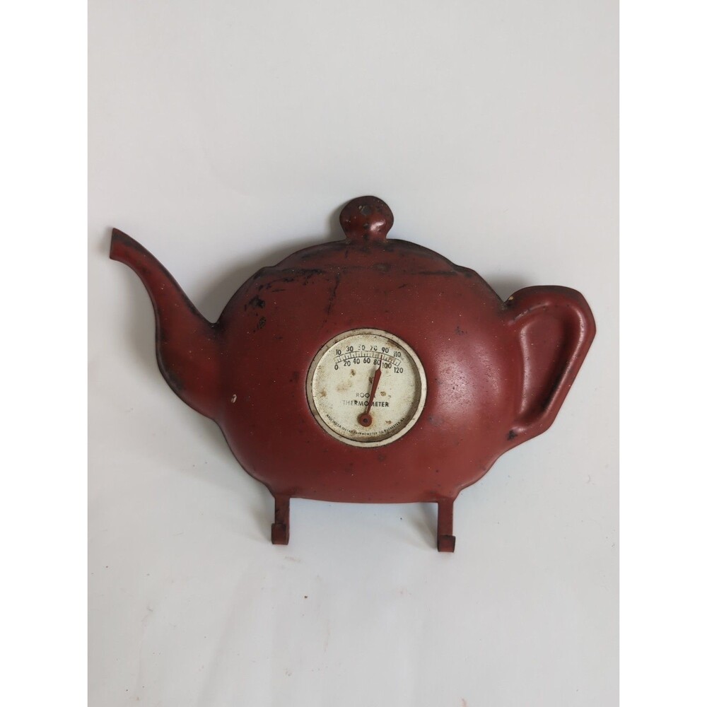 Vintage Tel-Tru Teapot Thermometer Wall Mount Pot Holder Hanger Kitchen